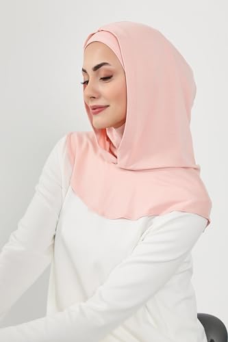 Aisha's Design Full Coverage%95 Cotton Bonnet for Women, Ready-to-Wear Hijab Bonnet Headscarf with Neck Coverage - color: Powder
