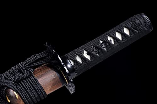 Shinken of Sword Japanese Short Tanto Sword Clay Tempered T10 Steel Blade | Functional hand forged T10 steel Tanto: Real Hamon, 60 HRC edge, full tang & genuine ray skin tsuka for collection