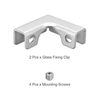 uxcell Glass Fixing Clip, 2pcs for 8-12mm Aluminum Alloy L-Shaped Glass Connector Combination Bracket Reinforced Clamp for Glass Display Cabinet, Fish Tank - size: 8-12mm