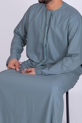 Thobe for Men - Long Sleeves Kaftan - Mens Long Gown Emirati Kandura Frost Thawb Jubba - color: Emirati Kandura - Slate Gray, size: 60XL