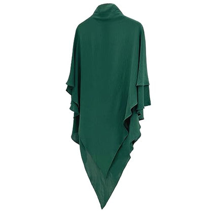 khalat Womens Muslim Prayer Dress Front Zipper Kaftan Islamic Robe Modest Solid Abayas for Women Muslim - color: Dark Green+hijab