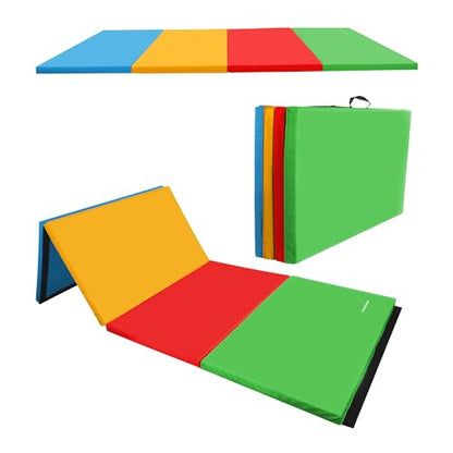 BalanceFrom 6x4 Feet 4-Panel Folding Gymnastics Mat – 2-Inch Thick Pad with Vinyl Surface and Carrying Handles for Tumbling, Yoga, Pilates, Home Workouts, and Martial Arts - color: Multi-Color