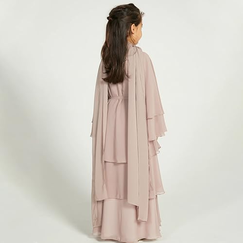 Chiffon layered Open Abaya Dubai Kaftan Muslim Cardigan Abayas Dresses For Girls Casual Robe Kimono Islam Clothing - color: Champagne, size: 3-4 Years