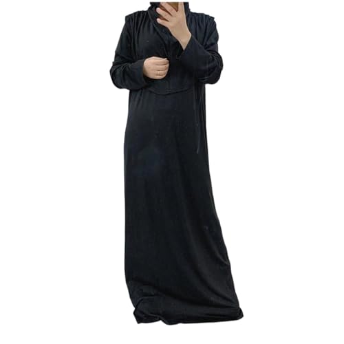 Hooded Muslim Hijab Dress For Women Full Cover Prayer Garment Long Ramadan Modest Maxi Gown - color: Black