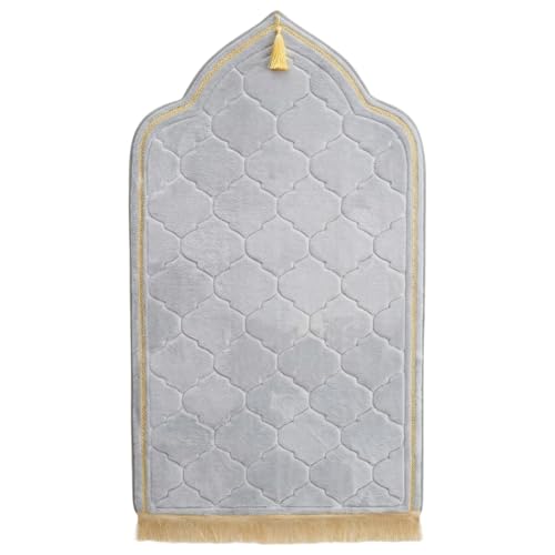 Prayer Mat Thick Soft Flannel Muslim Prayer Rug with Tassel Padded Praying Mat for Daily Salah, 26x45in, Grey, Rug - color: Grey