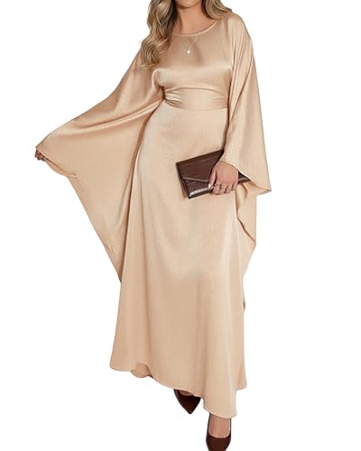 Bsubseach Women Plus Size Kaftan Dresses Moo Moos for Women Swimsuit Cover Up Swimwear Batwing Satin Caftan Beach Dress - color: Champagne
