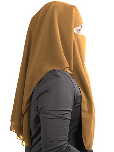 MyBatua 3 Layers Saudi Niqab In Breathable Georgette, Wholesale Price, 1pc Face Veil NQ-003 - color: Light Brown