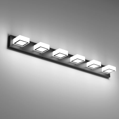 Ralbay Black Bathroom Vanity Lights 48inch Metal Acrylic LED Modern Bathroom Wall Lighting Fixtures Matte Black (White Light 6000K, Non-dimmable) - color: Black-White light, size: 48 inch