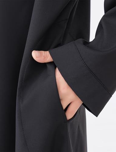 IWEMEK Kids Muslim Thobe for Boys Islamic Arabic Kaftan Robe Middle East Dubai Prayer Dress Eid Ramadan Clothes with Pockets - color: Black, size: 10-11 Years