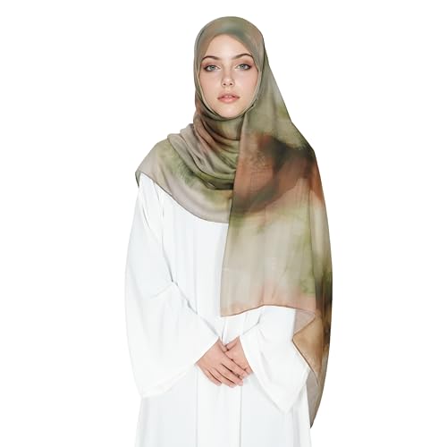 Printed Hijab for Women Printing Hijab Scarf for Women Muslim Islamic Prayer Clothes 1pc Muslim Women's Khimar - color: Rustic Green