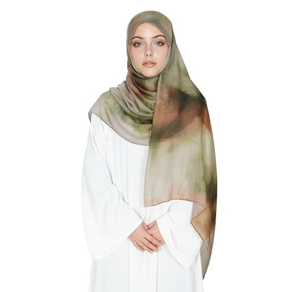 Printed Hijab for Women Printing Hijab Scarf for Women Muslim Islamic Prayer Clothes 1pc Muslim Women's Khimar - color: Rustic Green