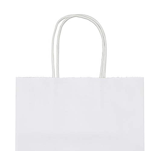 bagmad 100 Pack Sturdy Medium White Kraft Paper Bags with Handles Bulk, Thicken Gift Bags 8x4.75x10 Inch, Craft Grocery Shopping Retail Party Favors Wedding Business Sacks (White, 100pcs) - color: White
