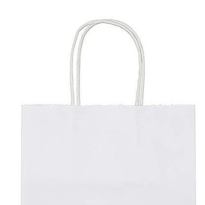 bagmad 100 Pack Sturdy Medium White Kraft Paper Bags with Handles Bulk, Thicken Gift Bags 8x4.75x10 Inch, Craft Grocery Shopping Retail Party Favors Wedding Business Sacks (White, 100pcs) - color: White