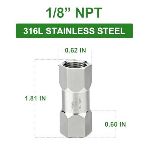 1PCS 316L Stainless Steel 1/8" NPT Female Check Valve,Backflow Prevention,One Way Non-Return Check Valves - size: 1/8" FNPT
