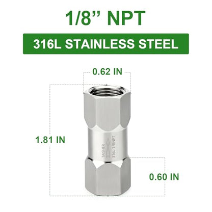1PCS 316L Stainless Steel 1/8" NPT Female Check Valve,Backflow Prevention,One Way Non-Return Check Valves - size: 1/8" FNPT