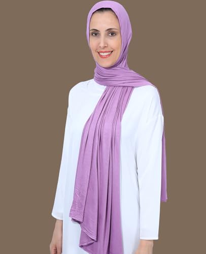 Non-See Through Instant Jersey 면 히잡 스카프, 여성용, 바로 착용할 수 있는 무슬림 헤드 스카프 - color: 바이올렛.