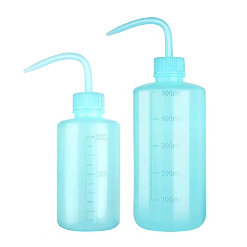 SKYPRO 250ml+500ml Plastic Safety Wash Bottle, Blue, 2 Packs - Narrow Mouth, Adjustable Flow, Perfect for Plant, Flower, Succulent Watering & Tattooing - color: blue 250ml 1pc + 500ml 1pc