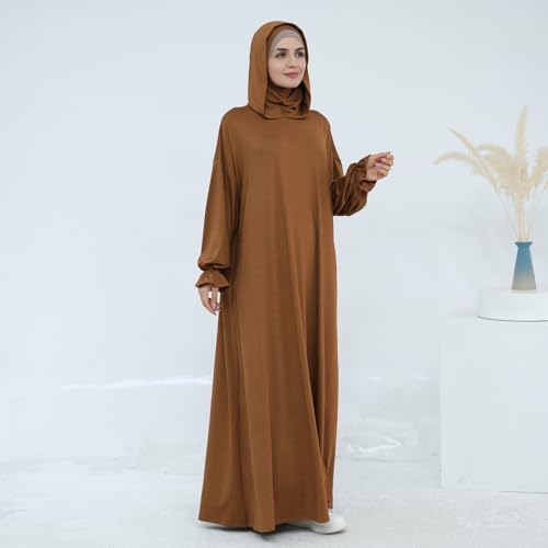 Muslim Dress for Women Pakistani Kaftan Abaya Robe Arabic Islamic Prayer Clothes Dubai Outfits - color: Coffee