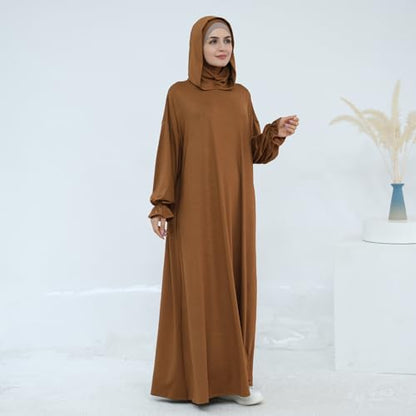 Muslim Dress for Women Pakistani Kaftan Abaya Robe Arabic Islamic Prayer Clothes Dubai Outfits - color: Coffee