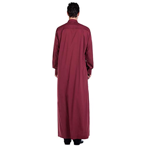 Lenmipot Men's Muslim Clothes Durable Kaftan Robe Dubai Long Gown Ethnic Clothes,1pc Soft Robe - color: B Wine, size: 3X-Large