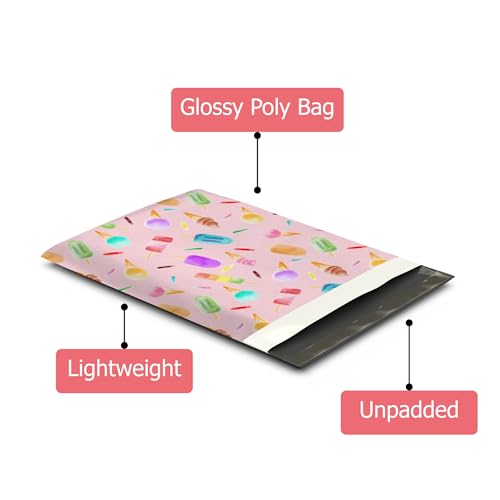 10x13 (100) Ice Cream Treats Summer Designer Poly Mailers Waterproof Self Sealing Tear Resistant Polymailers Shipping Envelopes Premium Printed Bags For Small Businesses - color: Ice Cream, size: 10x13