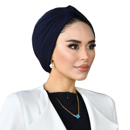 para life Knot Turbans for Women, Breathable Instant Turban|Standard Size Cotton|Pre-tied Scarf, Hijab Cap&Undercap - color: Navy Blue