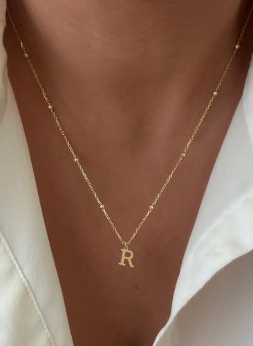 Initial Necklaces for Women Dainty 14k Gold Plated A-Z Letter Pendant Name Necklaces Cute Charm Choker Fashion Accessories Non Tarnish Trendy Jewelry Gift - color: Gold, style: Q
