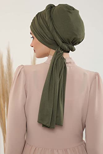 Aisha's Design Instant Hijab Scarves for Women, 95% Cotton Pretied Bonnet Turban Easy to Wear Cotton Headscarf - color: Khaki