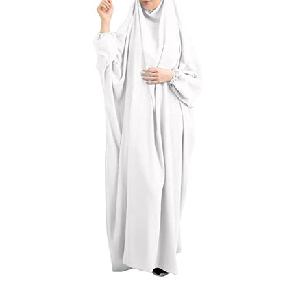 FPOVFPO Womens One-Piece Solid Abaya Muslim Prayer Dress Islamic Maxi Kaftan with Hijab Dubai Full Length Dress - color: White