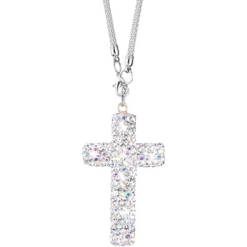 Crystal Cross Car Rear View Mirror Charm, Bling Rhinestone Car Hanging Accessories, Automotive Interior Decoration Vehicle Rear View Mirror Pendant Ornament - Silver, 1pcs - color: Silver, 1pcs