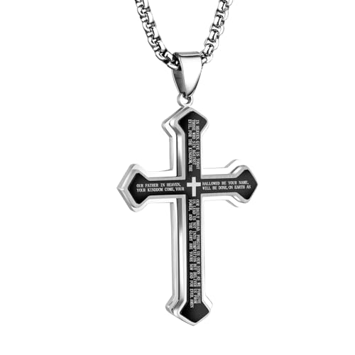 Cross Pendant for Car Rear View Mirror Hanging Charm Car Decor Mirror Accessories Ornament Auto Interior Jesus Cross Necklace with Lord's Prayer Men Christian Gift - color: Stripe Black