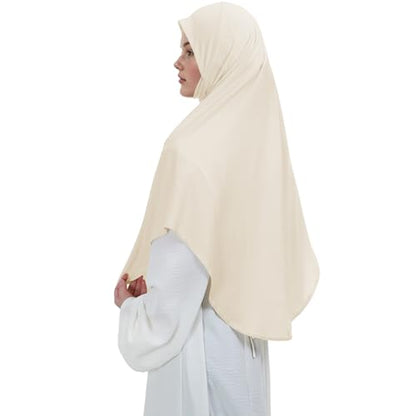 Instant Hijab 여성용 무슬림 부드럽고 신축성 있는 기도 히잡 이슬람 두바이 중동 단색 헤드스카프 - color: 베이지.