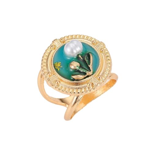 Vintage Pearl Tulip Flower Enamel Scarf Ring for Women Floral Slide Neckerchief Hijab Rings Dainty Buckle for Scarves - color: Green
