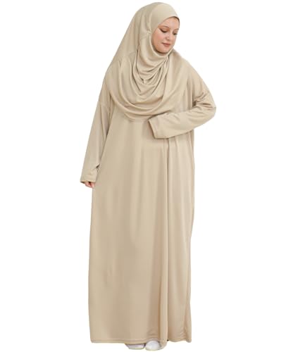 Prien Muslim Dress For Women With Hijab, Abaya, Instant Prayer Clothes Set, Islamic Wear, Dubai Kaftan Jilbab Burqa - color: Mink, size: X-Small-XX-Large