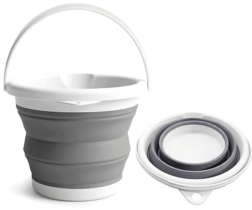Collapsible Bucket 5L, Foldable Silicone Water Pail with Handle, Portable Space Saving Bucket for Cleaning, Camping, Car Wash, Fishing, Travel, Durable Lightweight Utility Container