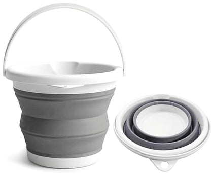 Collapsible Bucket 5L, Foldable Silicone Water Pail with Handle, Portable Space Saving Bucket for Cleaning, Camping, Car Wash, Fishing, Travel, Durable Lightweight Utility Container