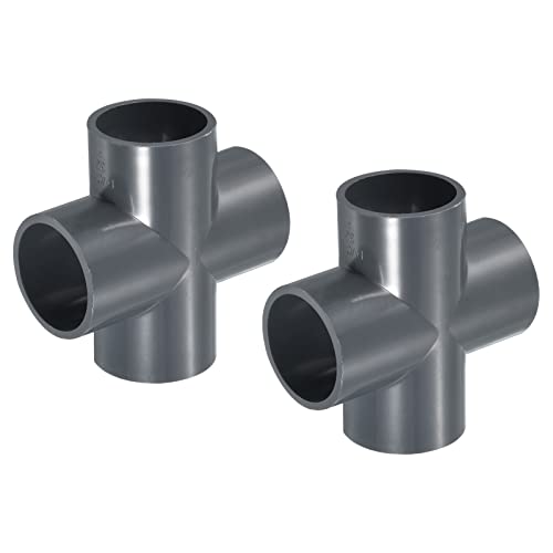 PATIKIL 32mm PVC Pipe Fittings, 2 Pack 4 Way Tee Shape Water Tubing Cross Joint Connectors Adapters for Garden Irrigation Home Aquarium - size: 32mm