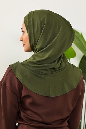 Aisha's Design Full Coverage%95 Cotton Bonnet for Women, Ready-to-Wear Hijab Bonnet Headscarf with Neck Coverage - color: Army Green