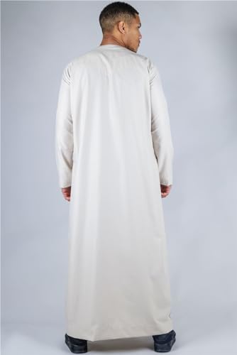 Men's Thobe Emirati Omani Jubba Islamic Clothing Muslim Kaftan Eid Robe Arab String Tassel - color: Beige Regular, size: 52