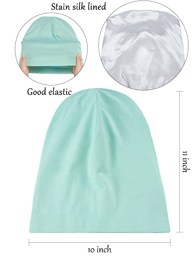 SATINIOR 4 Pieces Satin Lined Sleep Cap Silk Bonnet for Sleeping Women, Silk Hair Wrap Slouch Beanie Hat - color: Black, Wine Red, Khaki, Green