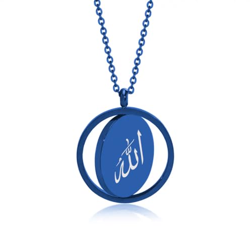 Religious Christian Cross/Freemasonry/Mountain Forest Jewelry 25mm Stainless Steel Round ID Tag Spinner Pendant Necklaces,Hiking Camping Lover Gift - style: Blue-Allah Symbol B