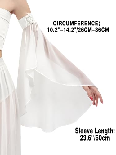 KUOIN Women's Long Flowy Bell Sleeves, Detachable Goth Arm Mesh Gloves for Wedding Party Renaissance Costume Accessories - color: White Lace Up