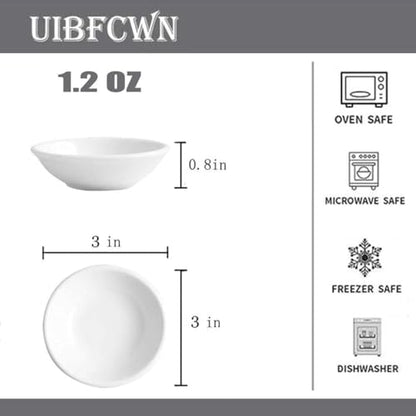 UIBFCWN 6 Pack Soy Sauce Dish 3inch Ceramic Dipping Bowls Bulk, 1.2 Oz White Dipping Sauce Bowls/Dishes, Small Dipping Sauce Cups for Sushi Ketchup Olive Oil Appetizer - color: Round, size: 6 Pack