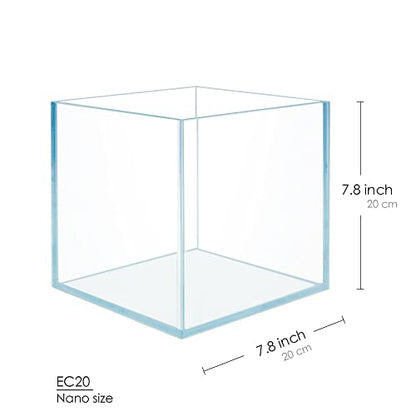 Cube Rimless Frameless Extra Clear All Glass Aquarium, Low Iron Glass Tank, 5mm Glass, White Leveling Mat Included, w/Lids Options - size: 2 GAL 7.8x7.8x7.8 in