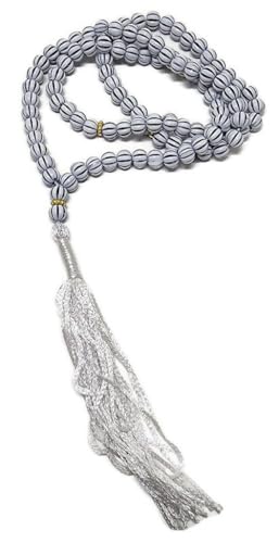 Islam Tasbih 99 Beads Muslim Misbaha Subha Rosary AMN-410 Islamic Prayer dhikr with Decorated Tassels Eid Ramadan Praying Religious Gift (White)
