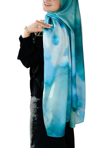Women's Signature Lux Cotton-Modal Hijab Scarf. Soft, Breathable, Lightweight Wrap or Shawl for Modest Everyday Fashion - color: Ocean Mirage