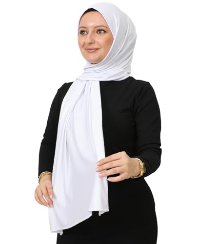 Prien Hijab for Women Viscose Scarf Lightweight Muslim Hijabs Long Shawl Islamic Scarves Turkey Silk Headscarf for Womens - color: White