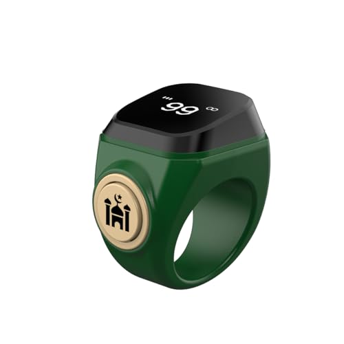 Smart Tasbih Counter,20mm (10) Muslim Digital Azan Alarm Clock Zikr Ring,APP Support Digital Counter Prayer Reminder Rings, Waterproof 4 Digit Finger Counter for Muslims(Green) - color: Green, size: 20mm