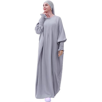 khalat Womens Muslim Prayer Dress Front Zipper Kaftan Islamic Robe Modest Solid Abayas for Women Muslim - color: Light Gray