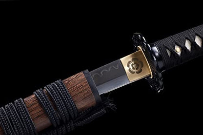 Shinken of Sword Japanese Short Tanto Sword Clay Tempered T10 Steel Blade | Functional hand forged T10 steel Tanto: Real Hamon, 60 HRC edge, full tang & genuine ray skin tsuka for collection
